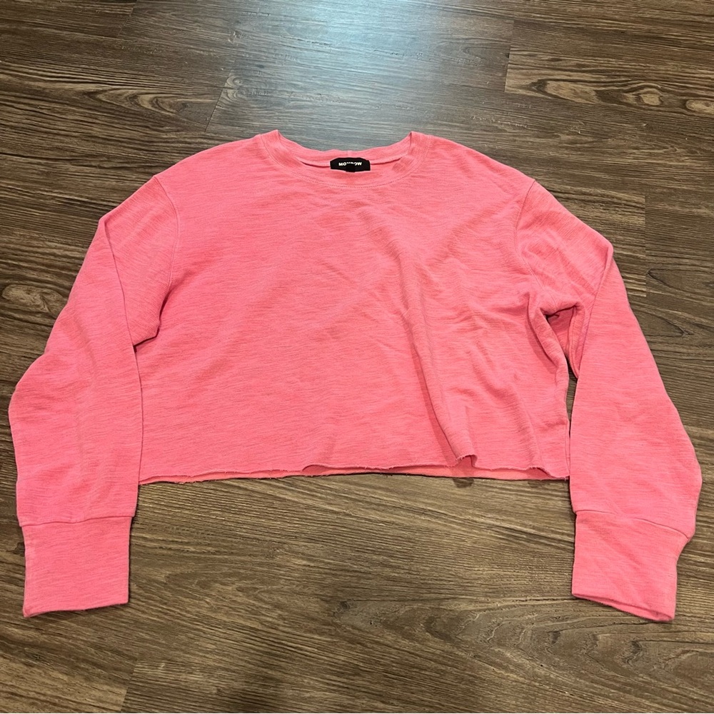 MONROW Women’s Cropped Long Sleeve Sweatshirt Pink Size Large